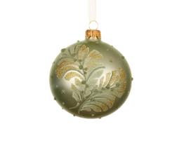 Stiklinis kalėdinis eglės žaisliukas BAUBLES LEAVES CURL, žalios sp., 8 cm, 1 vnt