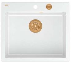 Virtuvinė plautuvė Quadron Morgan 110, granitas, 57 cm x 50 cm x 22 cm, balta sp./vario sp.