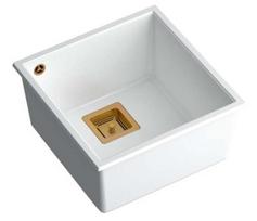 Virtuvinė plautuvė Quadron David 40, granitas, 42 cm x 41 cm x 22.5 cm, balta sp./vario sp.