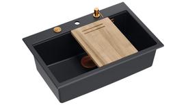 Virtuvinė plautuvė Quadron Marc Workstation, granitas, 92 cm x 58 cm x 29 cm, juoda sp./vario sp.