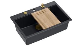 Virtuvinė plautuvė Quadron Marc Workstation, granitas, 92 cm x 58 cm x 29 cm, aukso sp./juoda sp.