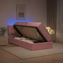 LED saugojimo lova su čiužiniu Rožinė 90 x 200 cm Aksomas