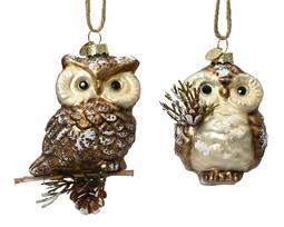 Stiklinis kalėdinis eglės žaisliukas FOREST OWL, rudos sp., 2 rūšys, 10 x 8,5 cm, 1 cnt