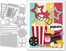 Globleland Popcorn Cola Film pjovimo štampai, skirti kortelių gamybai, dekoravimui ir "pasidaryk pats" iškarpų albumams, kino kortelių puodelis, pentagramos metalo pjovimo štampai dovanoms ir šventėms