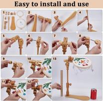 Fingerinspire reguliuojamas siuvinėjimo rėmo stovas su 4 siuvinėjimo lankeliais, 13 cm ir 18 cm vidiniu skersmeniu, siuvinėjimo rėmo laikiklis, pagamintas iš medžio, kryželiu siuvinėjimo stovas, rankomis sukamas kryželiu siuvinėjimo stovas