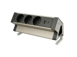Ilgiklis montuojamas ant plokštės krašto DESK BOX, 3x Schuko, 1x USB A (18W), 1x USB-C (30W) su 1.8m ilgio laidu Design Light