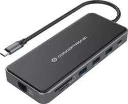 "CONCEPTRONIC 12-1 Dock USB-C->2xHDMI/3xUSB-A/AUX/+ 25cm gr"