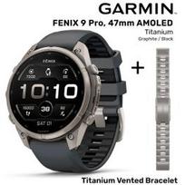 GARMIN Fenix 9 Pro 47mm AMOLED, Titanium Graphite / Black + Vented Titanium Bracelet sportinis laikrodis 010-04336-26 / 010-12863-08