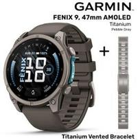 GARMIN Fenix 9 47mm AMOLED, Titanium Pebble gray + Vented Titanium Bracelet sportinis laikrodis 010-04762-01 / 010-12863-08