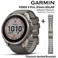 GARMIN Fenix 9 Pro 51mm Solar inReach, Titanium Pebble Gray/Silver + Vented Titanium Bracelet sportinis laikrodis 010-04339-01 / 010-12864-08