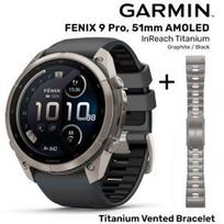 GARMIN Fenix 9 Pro 51mm AMOLED inReach, Titanium Graphite/Black + Vented Titanium Bracelet sportinis laikrodis 010-04337-21 / 010-12864-08