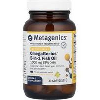 Metagenics, OmegaGenics® 5 viename žuvų taukai, natūrali citrina, 30 minkštųjų kapsulių