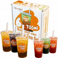 BUBBLE TEA RINKINYS - 6x700ml PUODELIAI + ŠIAUDELIAI + KIWI MARAKUJA VYŠNIA MANGO