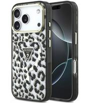 Juodas dėklas Apple iPhone 18 Pro Max telefonui "Guess IML Glitter Leopard Triangle Logo MagSafe Case"