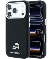 Juodas dėklas Apple iPhone 18 Pro Max telefonui "Karl Lagerfeld PU Grained Semi Wrap K&CH Heads Magsafe Case"