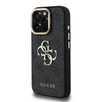 Guess PU 4G Metal Logo Stand Camera Frame Case for iPhone 16 Pro / Black