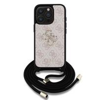 Guess PU 4G Metal Logo Crossbody Strap Case for iPhone 15 Pro Max / Pink