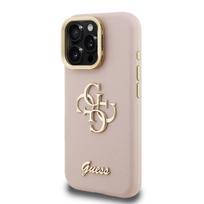 Guess PU Grained 4G Logo Stand Camera Frame Case for iPhone 15 Pro / Pink