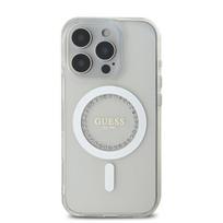 Guess IML Rhinestones Ring MagSafe Case for iPhone 16 Pro / White
