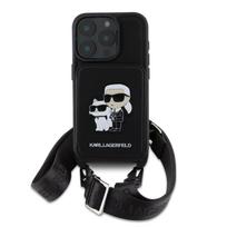 Karl Lagerfeld Saffiano Crossbody Strap Karl and Choupette Case for iPhone 16 Pro / black