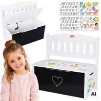 Tooky Toy Medinė Žaislų Dėžė-Suoliukas 3in1 su Piešimo Lenta