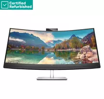 HP RENEW RENEW SILVER HP E34m G4 Curved Conferencing Monitor - 34" 3440x1440 WQHD 400-nit 75Hz AG, Curved, VA, USB-C(65W)/HDMI/DisplayPort, 4x USB-A, speakers, 5MP webcam, RJ-45 LAN, height adjustable/tilt/swivel, 1 years