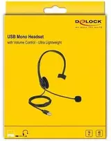 Ausinės Delock USB mono ausinės su garso reguliatoriumi, skirtos PC ir nešiojamam kompiuteriui – itin lengvos (27177)