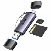 Ugreen CM185 2 viename atminties kortelių skaitytuvas SD ir microSD kortelėms, iki 5Gbps, 74 × 20 × 11 mm