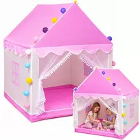 Lean Toys Vaikiška žaidimų palapinė su dekoratyvinėmis LED lemputėmis, rožinė, 120 × 100 × 130 cm