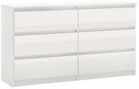 Komoda Simple 120 6S, balta sp./skaidri sp., 78.5 cm x 120 cm x 39 cm