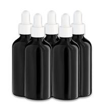 Juodas 100 ml stiklinis butelis su balta pipete, 5 vnt. rinkinys