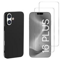 Juodas dėklas iPhone 16 PLUS ir 2 grūdinti stiklai ekranui Phonillico® apsaugoti
