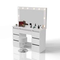 Komedonas Lilia su LED ir taburetė Tonia 108x41x140 cm balta