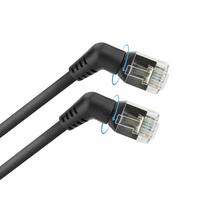 ACT DD1900 juodas 0,5 m U/FTP CAT6A slimline tinklo kabelis su kampuotais 360° pasukamais RJ45 jungtimis