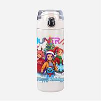Christmas K-Pop Demon Hunters Printed 400Ml Water Bottle Thermos Cup Portable Stainless Steel Leak Proof Camping Water Cup Kid Gift white