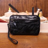 Vintage, Minimalist, Large Capacity Mobile Phone Bag Made of Cowhide Leather for Women, Trendy on The Streets tamsiai žalia spalva