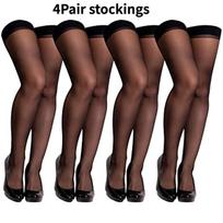 4 Pairs Sheer Stockings Women'S Thigh High Stockings Black Transparent Socks Sexy Silky Ultra-Thin Summer Stockings one size black