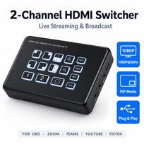 2 Channel HDMI Video Switcher 1080P 60Hz PIP Picture-in-Picture Audio Mixer UVC Capture Card Type-C Live Stream Switcher for OBS Zoom TikTok YouTube AU Power Plug