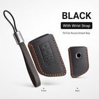 Genuine Leather Key Case With Wrist Strap For Acura Car Key juoda