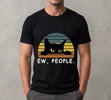 Ew People Shirt - Funny Black Cat Graphic Tee - Retro Sunset Introvert Gift M brown