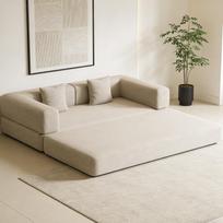 Transformuojama miegamoji sofa-lova su pagalve, veliūrinis sulankstomas čiužinys su fiksuotos formos rėmu, grindų svetainės sofa-lova svetainei, studijai (beveik baltas) 200 x 100 x 70 cm pilkšvai balta