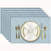 4/6-Piece Set, Light Blue Heat-Resistant Place Mats, Washable PVC Table Mats, 3D Diamond Pattern Woven Vinyl Plastic Place Mat 4PCS gray
