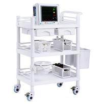 VEVOR 3 pakopų laboratoriniai vežimėliai, laboratorinis paslaugų vežimėlis su 3 padėklais ir 4 tyliais ratukais, mobilus medicininis vežimėlis iš PP medžiagos 70.5 x 44.5 x 97 cm balta