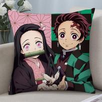 Anime Demon Slayer Kamado Tanjirou Kamado Nezuko Pagalvės užvalkalas Trumpas pliušas Sofa Dekoratyvinė Dovana Namai Dvipusis Spausdinimas Pagalvėlė 12x12in 30x30cm black