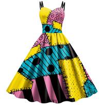 New halloween paly christmas horror night sally dress suspender dress digital print dress S yellow