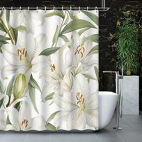 1 Piece Beautiful Pure White Lily Flower Shower Curtain, Polyester Fabric, Machine Washable, Suitable For Bathroom Decoration W60H190(CM)-1 Pcs white