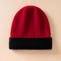 Unisex 100% Pure Cashmere Knit Hat with Ear Protection - Warm and Thick for Cold Weather One Size red
