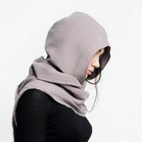 Daugiafunkcis gobtuvas-šalikas, Vintažinis raukšlėtas medvilninis galvos apdangalas-skara, Unisex gobtuvas-apsiaustas Cosplay, kasdienai, lauke L pilka