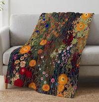 Gėlėta Sherpa pledas, įkvėptas Klimto, sofai, svetainei, namų dekoravimui 75cm*90cm black