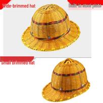 Bamboo Safety Helmet: Summer Breathable Anti-Smash Sun Protection for Construction and Labor Small Brim, Steel Sheet with Snap geltona